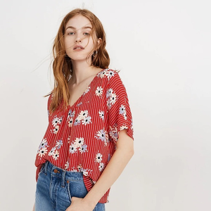 Madewell Red Rhyme Top in Daisy Society‎ Size XXS E5
